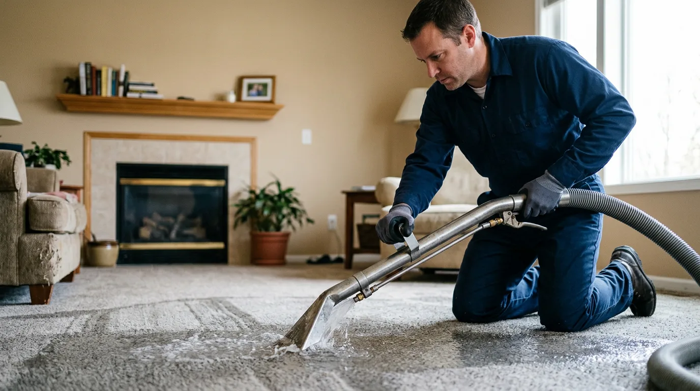 Water damage restoration technician working near Burton, WV